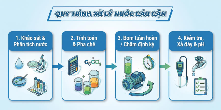 Quy trình xử lý và châm hóa chất cáu cặn